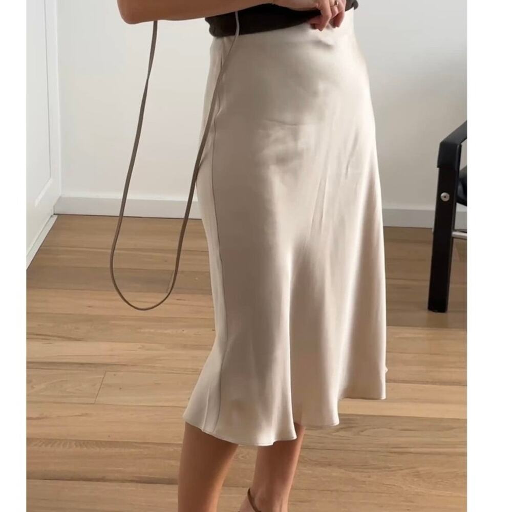 100% Silk Midi Skirt - Champagne Color